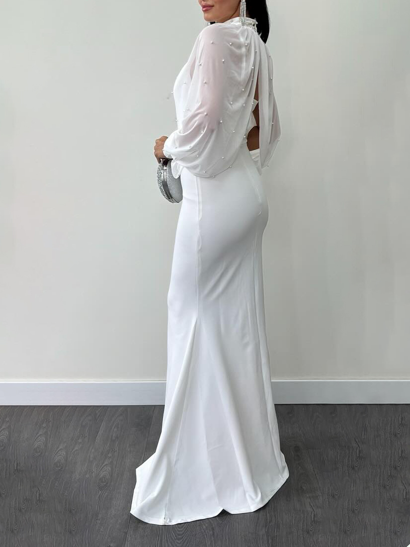 Halter Neck Mesh Beaded Suspender Dress Two-piece Set - Image 4