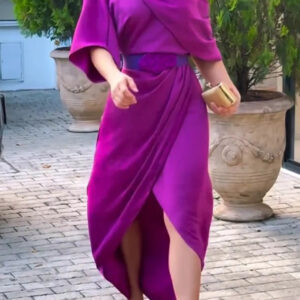 Whispered Yes Satin Irregular Lapel Neckline Design Ruched Maxi Dress