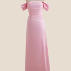 Off the Shoulder Pink Ruched Long Dress
