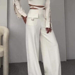 Casual Solid Hollowed Out Metal Accessories Decoration Turtleneck Long Sleeve Two Pieces