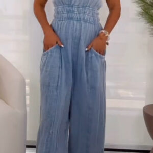 Ladies' Spaghetti Strap Patchwork Casual Jumpsuit