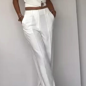 Women's V-neck Short Top + Trousers Casual Suit