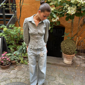 Smilly Khaki Tailored Shirt with Embroidery