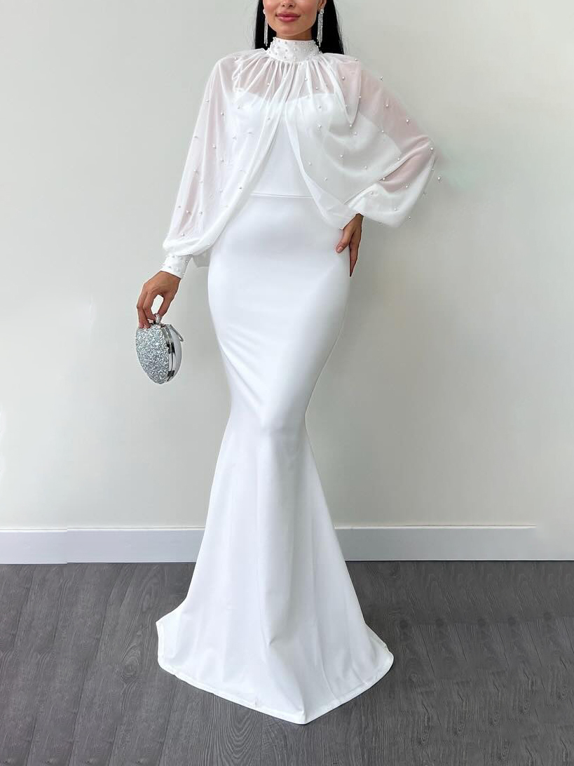 Halter Neck Mesh Beaded Suspender Dress Two-piece Set - Image 3