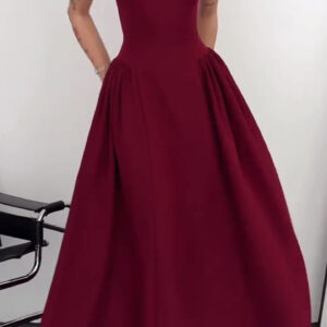 Ladies' Square Neck Solid Color Elegant Temperament Dress