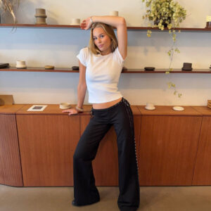 Binda Black Polka Dot Pants with Drawstring