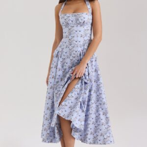 Floral - Strapless Halter Floral A-Line Dress