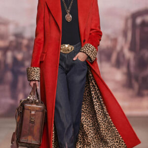 Lapel Single-breasted Leopard Print Wool Coat