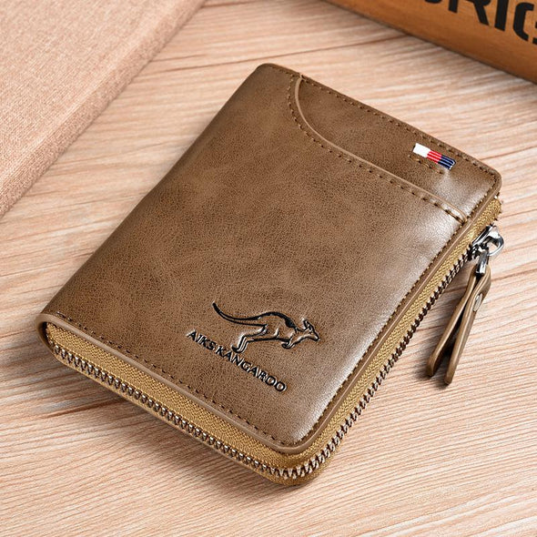 RFID blocking anti-theft leather wallet with zipper and large capacity