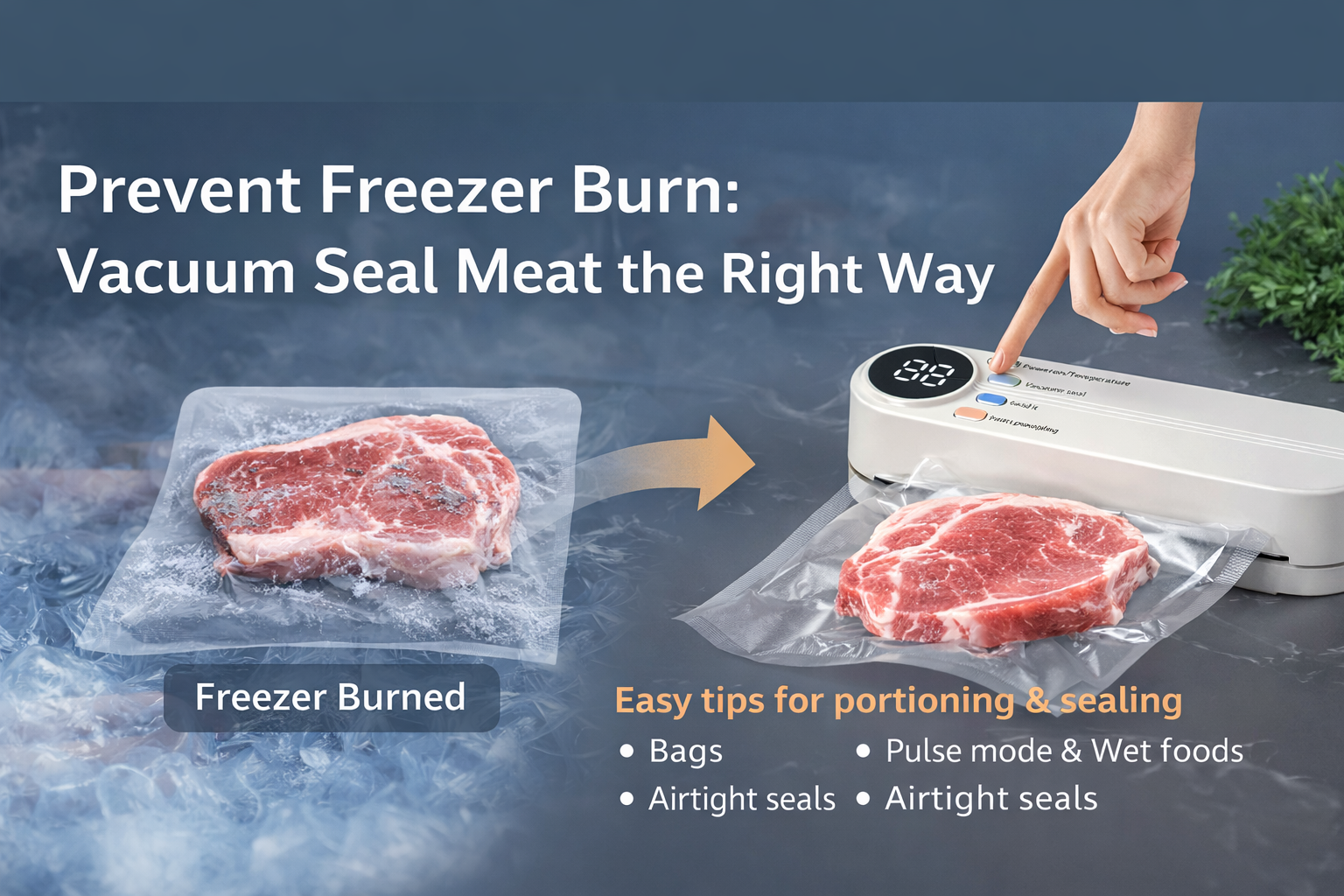 how to prevent freezer burn, freezer burn meat, handheld vacuum sealer, cordless vacuum sealer