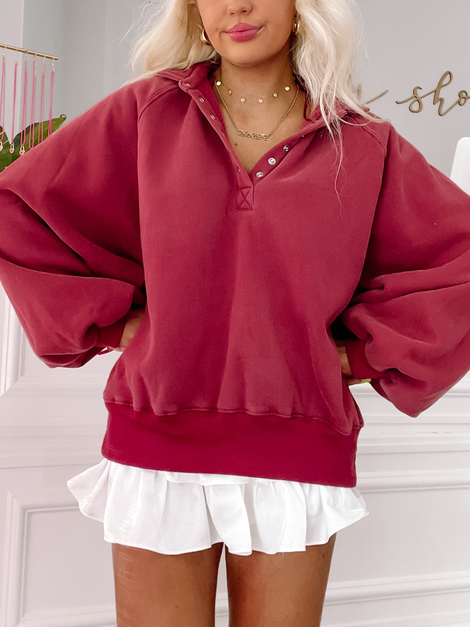 Brynn Pullover Top | Burgundy - Image 3