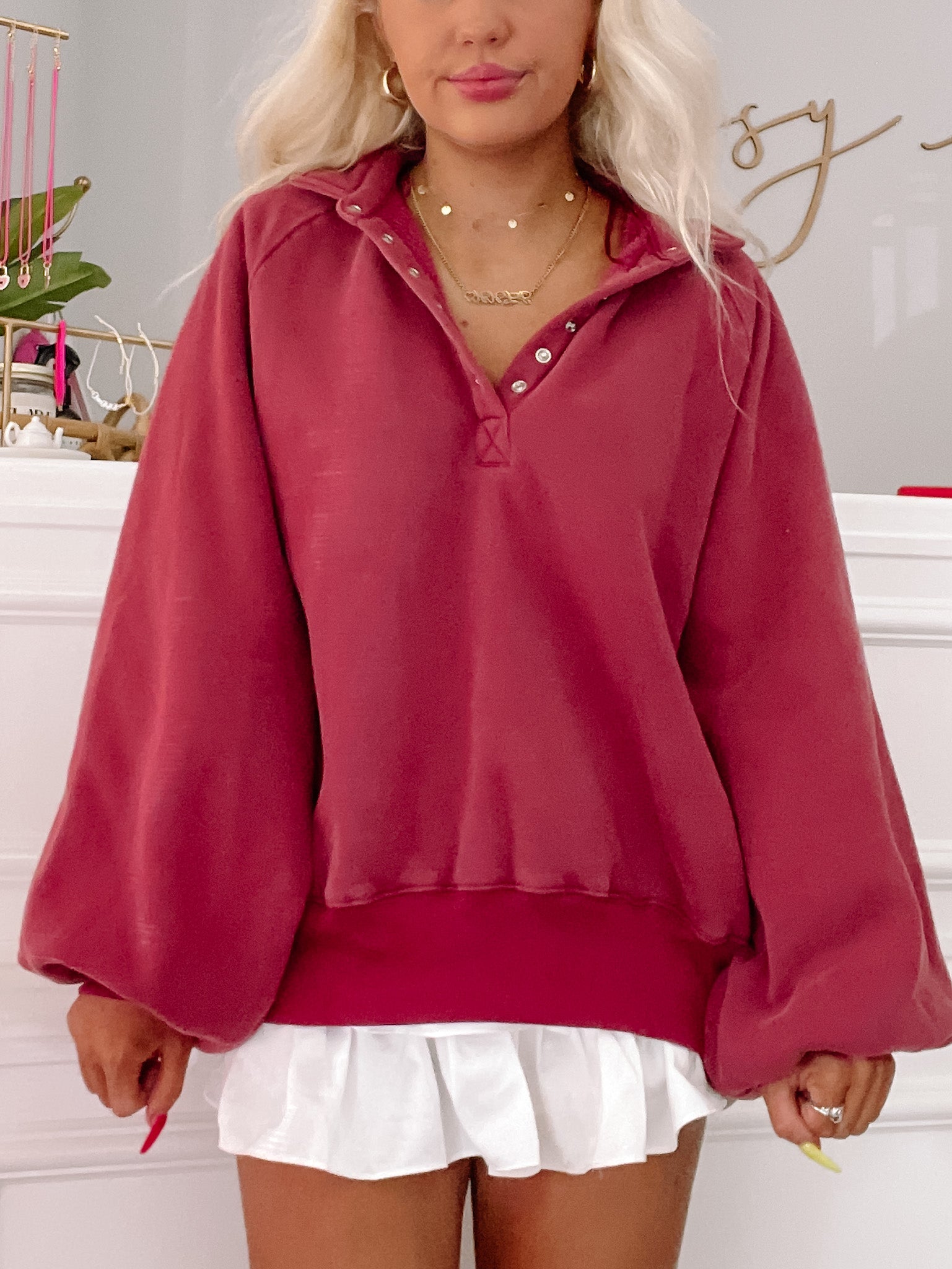 Brynn Pullover Top | Burgundy - Image 2