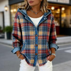 Women's Plaid Denim Hoodie